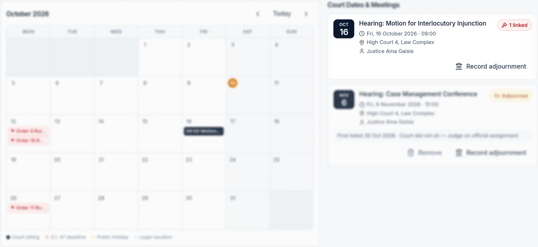 Preview of the court calendar